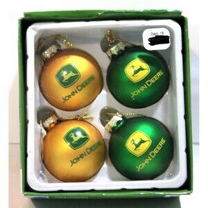John Deere Collection 4 Small 2" Glass Ball Christmas Ornaments Green Gold 2008